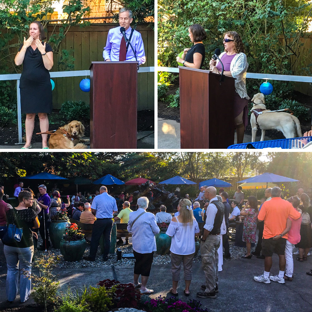 Collage of photos of the Garden Party and speakers